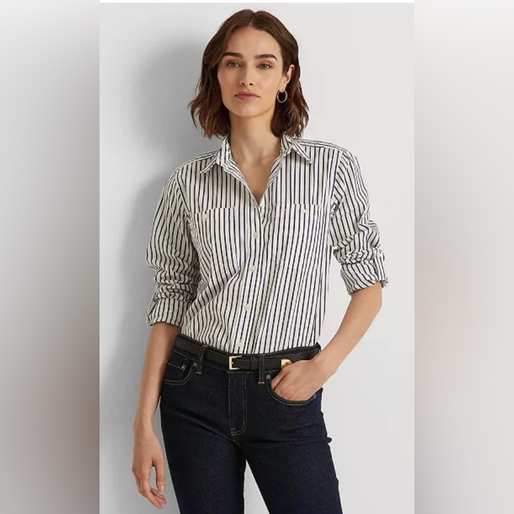 Lauren Ralph Lauren Black and White Fitted 3/4 Sleeve Shirt